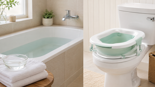 Portable sitz bath basin compared with bathtub sitz bath for easier toilet use and daily comfort