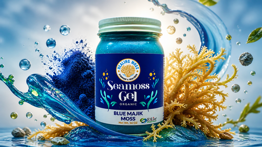 Healing Moss Blue Majik Sea Moss Gel with blue spirulina swirls and sea moss strands